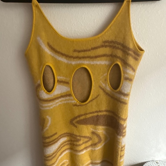 Yellow‎ Swirl Cutout Knit Midi Dress Spaghetti Straps - Picture 9 of 10